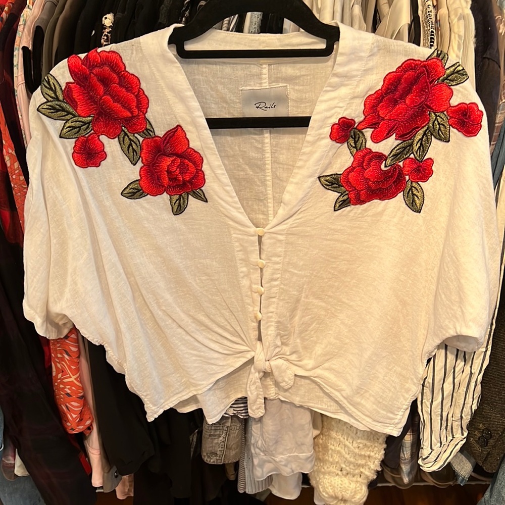 Rails red floral embroidered top with tie